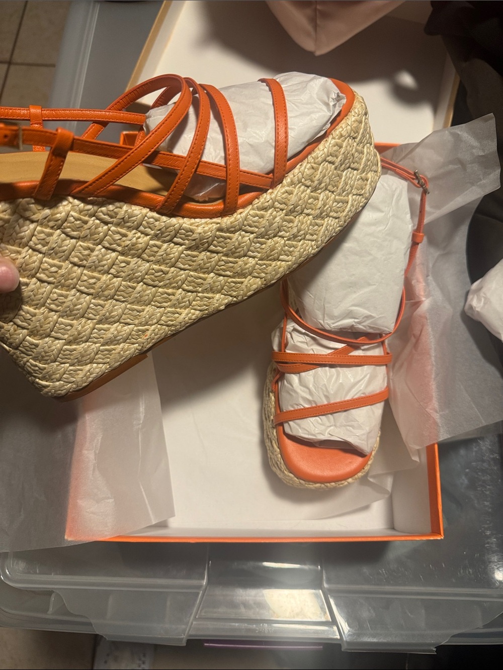 Candie's Orange Strappy Espadrille Wedge Sandals